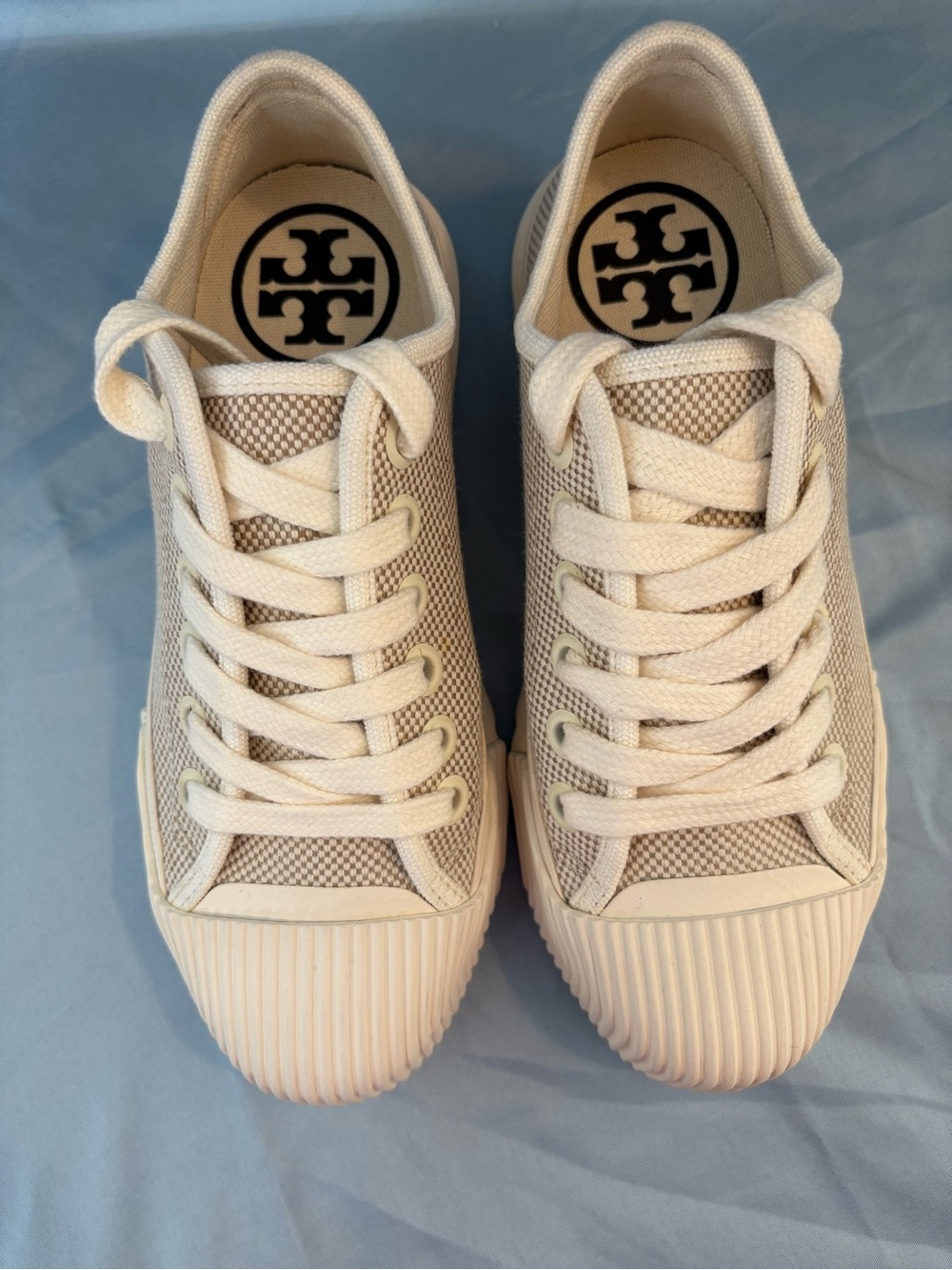 Tory Burch Buddy Low-Top Canvas Sneakers Cream Sz 6M